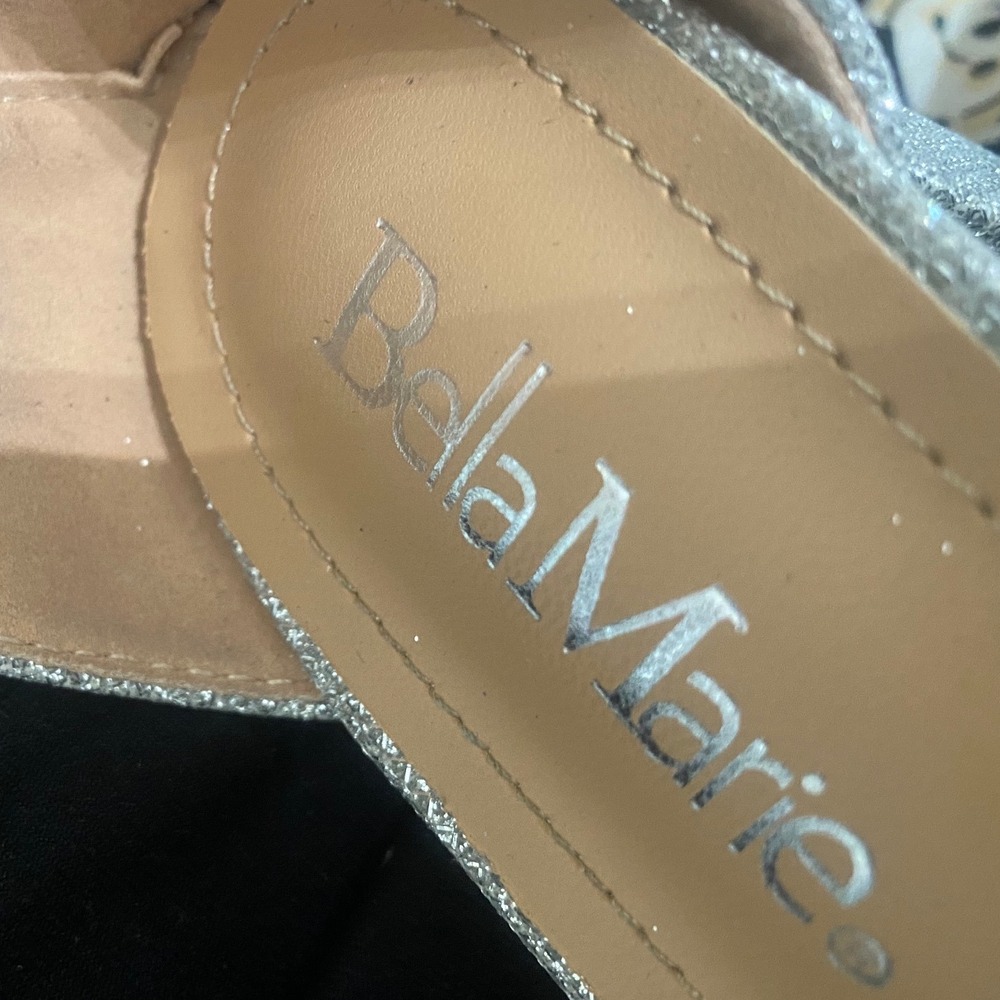 Bella Marie Fantasy-6 Silver Rhinestone Block Heel Sandals Square Toe Womens 7 - Picture 2 of 3